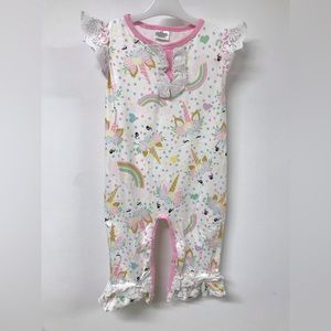 Little Girls Toddler Sleeveless Unicorn Lace Ruffle Cotton Romper Onesie Infant